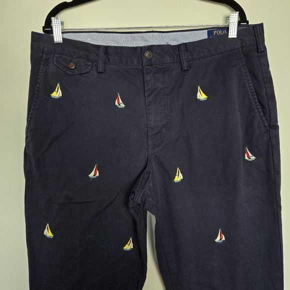 Polo Ralph Lauren Navy Stretch Straight Fit Sailboat Motif Chino Pants Sz 36X34 - Picture 4 of 12
